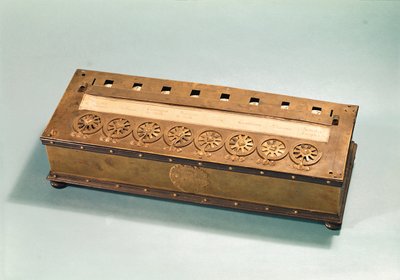 Calculadora inventada por Blaise Pascal (1623-62) (madeira e metal) de French School