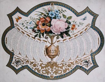 Calendário para 1839, gravado por Godefroy Engelmann (1788-1839) c.1838 (cor litho) de French School