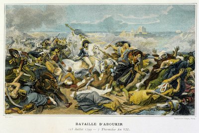 Campanha (Expedição) do Egito (1798-1801): Joachim Murat (1767-1815) durante a Batalha de Aboukir a 25 de Julho de 1799, durante a qual Bonaparte rejeitou os turcos para o mar. de French School