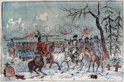 Campanha da Prússia e da Polônia (1806-1807): "Napoleão I (1769-1821) no campo de batalha de Eylau em 08/02/1807 ordenou a Murat que repelisse a cavalaria russa. Gravura do século XIX. de French School
