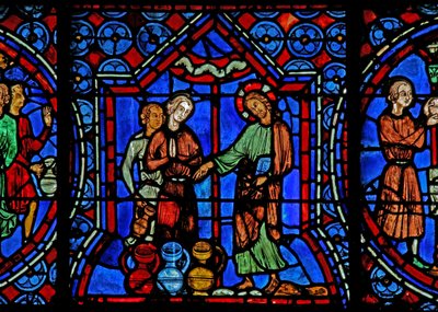 Casamento de Cana: Cristo transforma a água em vinho (w30a) de French School