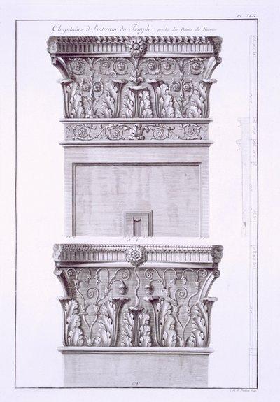 Capitais do templo perto dos banhos romanos, Nimes. de French School