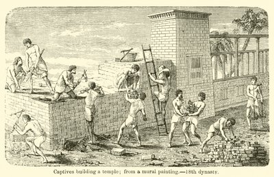 Cativos construindo um templo; a partir de uma pintura mural de French School