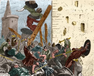 Captura de Carcassonne durante a cruzada contra os Albigeers em agosto de 1209. Gravura em "Histoire De France En Cent Paintings de Paul Lehugeur "1891 de French School