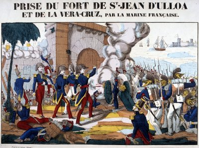 Captura do Forte de São João de Ulloa e La Vera Cruz, no México, em novembro de 1838. Foto da Epinal de French School