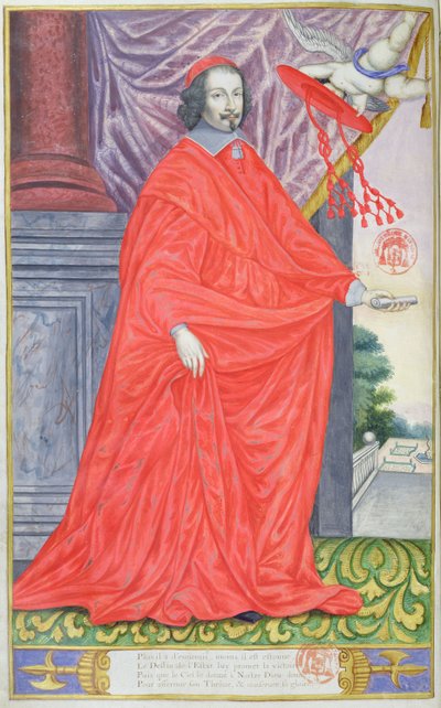 Cardeal Mazarin, ilustração de Os Panegíricos dos Ilustres Homens do Nosso Século, de Puget de la Serre, 1655 de French School