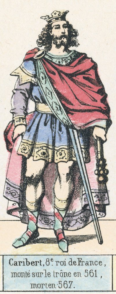 Caribert, 8º rei da França, ascendeu ao trono em 561, morreu em 567 (gravura colorida) de French School
