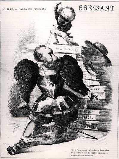 Caricatura de Jean Baptiste Francois Bressant (1815-86) como Don Carlos em 