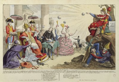 Caricatura das Bulas Papais do século 18 (gravura colorida) (ver também 127599) de French School