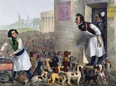 Caricatura de parisienses que lidam com cães raivosos, c.1840 de French School