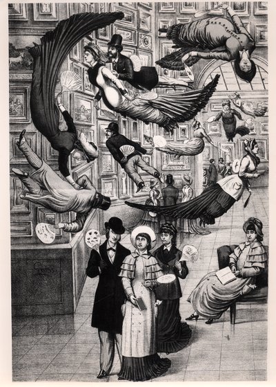 Caricatura de visitantes ao Salão de Paris de 1880 de French School