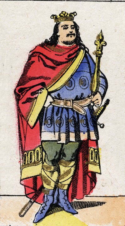 Dinastia Carolíngia: Retrato de Carlos III Le Gros (839-888) Rei dos Francos de 881 a 887. Imagem epinal do final do século XIX. Coleção particular. de French School