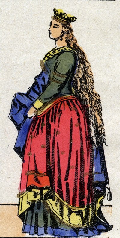 Dinastia Carolíngia: Retrato de Judite de Baviere (805-843) Rainha dos Francos esposa de Louis I chamado o Pio ou "o Debonnaire" (778-840). Imagem epinal do final do século XIX. Coleção particular. de French School