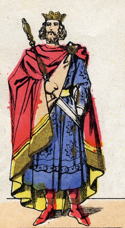 Dinastia Carolíngia: Retrato de Lothaire (941-986), Rei dos Francos de 954 a 986. Imagem epinal do final do século XIX. Coleção particular. de French School