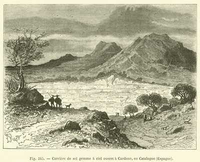 Pedreira de sal de rocha a céu aberto em Cardone, Catalunha, Espanha (gravação) de French School