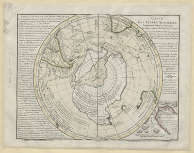 Mapa dos Territórios do Sul entre o Trópico de Capricórnio e o Polo Antárctico...no mapa de M. de Lozier Bouvet, de P. Buache
