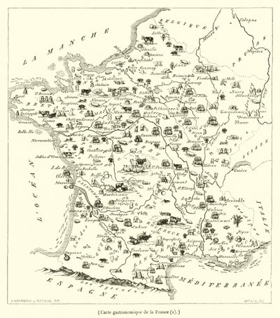 Mapa gastronómico da França (gravura) de French School