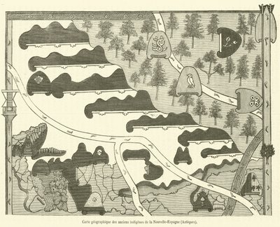 Mapa geográfico dos antigos nativos da Nova Espanha, astecas (gravura) de French School