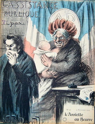 Desenho animado criticando a Assistance Publique, caricatura da 