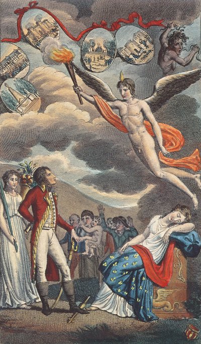 Cartoon of the Coup detat do 18 Brumário, 9 de novembro de 1799 de French School