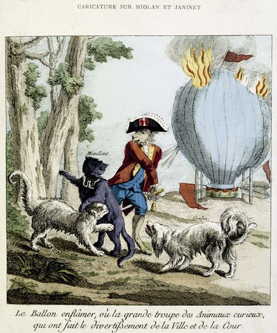 Desenho animado no incêndio do balão de Miolan e Janinet, 11 de julho de French School