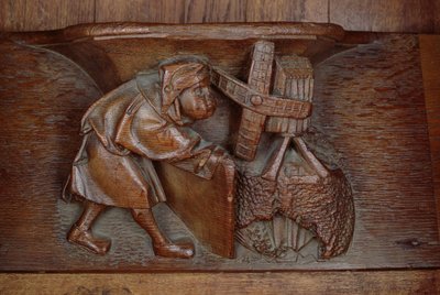 Escultura de um moleiro, de uma banca de coro (madeira) de French School