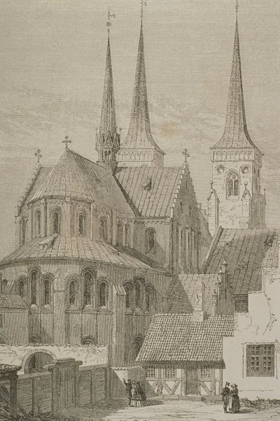 Catedral na década de 1850, Roskilde, Dinamarca, do Le Tour du Monde, publicado em Paris, na década de 1860 de French School