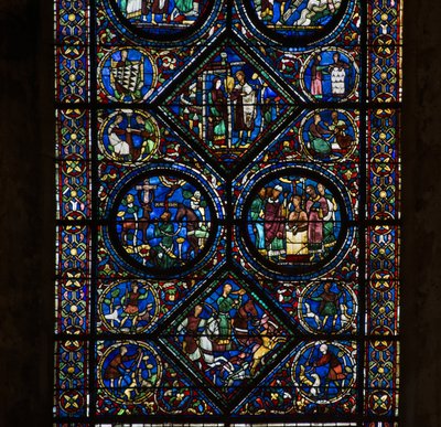 Catedral de Chartres, vitral: vida de Santo Eustáquio, detalhe baixo de French School