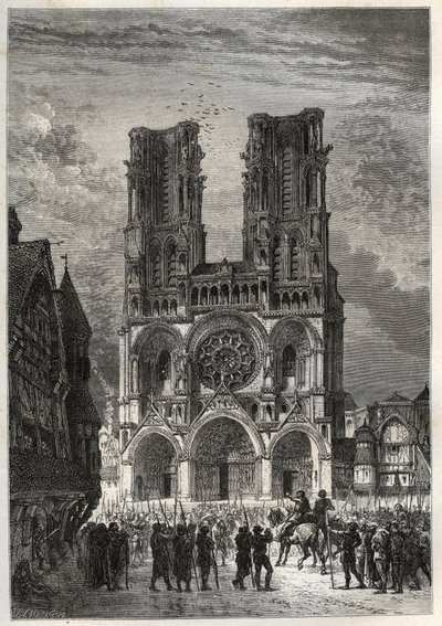 Cathedrale Notre-Dame (Notre Dame) de Laon (1150-1180), Aisne - Catedral de Laon - gravura de "L