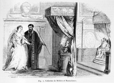 Catarina de Médicis (1519-89) com Nostradamus, de Magasin Pittoresque, 1849 de French School
