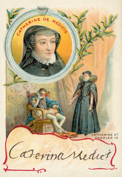 Catherine de Medici e seu marido, Charles IX da França (chromolitho) de French School
