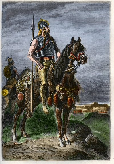 Cavalier Gaulois - Gauleses a cavalo no antigo Império Romano - gravura de "L