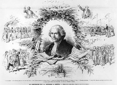 Celebrações em Genebra para celebrar o centenário da morte de Jean-Jacques Rousseau, ilustração do Le Monde Illustree de 1878 de French School