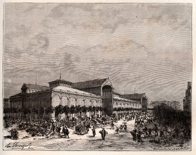 Halles centrais em Paris no século XIX - gravura em "La France illustree: geographie, histoire, administration statistique" de V.A. Malt-Brown. 1884 de French School