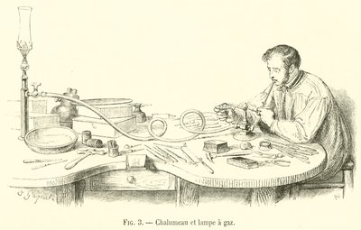 Tocha e lâmpada a gás (gravação) de French School