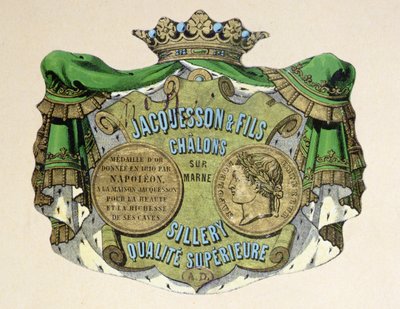 Rótulo de champanhe para Jacquesson & Fils, Champagne Sillery Marque, meados do século XIX (cor litho) de French School