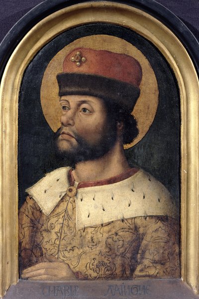 Carlos Magno, Carlos, o Grande (742-814) Rei dos Francos, c.1520 (óleo no painel) de French School