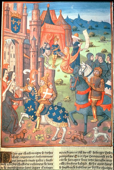 Carlos Magno com seus paladinos (cavaleiros de sua comitiva) (velino) de French School