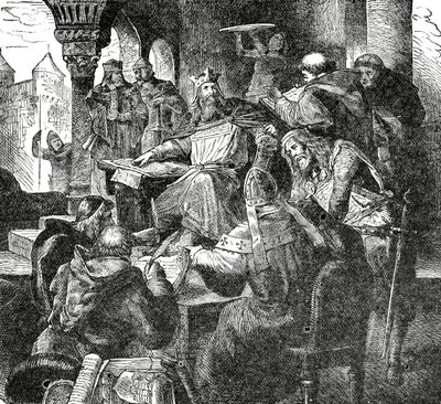 Carlos Magno com alunos e professores da Escola do Palácio em Aachen, c.1890 de French School
