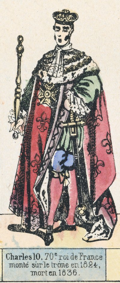 Carlos 10, 70º rei da França, ascendeu ao trono em 1824, morreu em 1836 (gravura colorida) de French School
