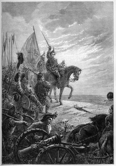 Charles Edward Stuart ("The Young Pretender") (Charles Edouard Stuart (1720-1788) desembainha sua espada enquanto os Clãs das Highlands se reúnem para lutar por sua causa, agosto de 1745 - Gravação em "L