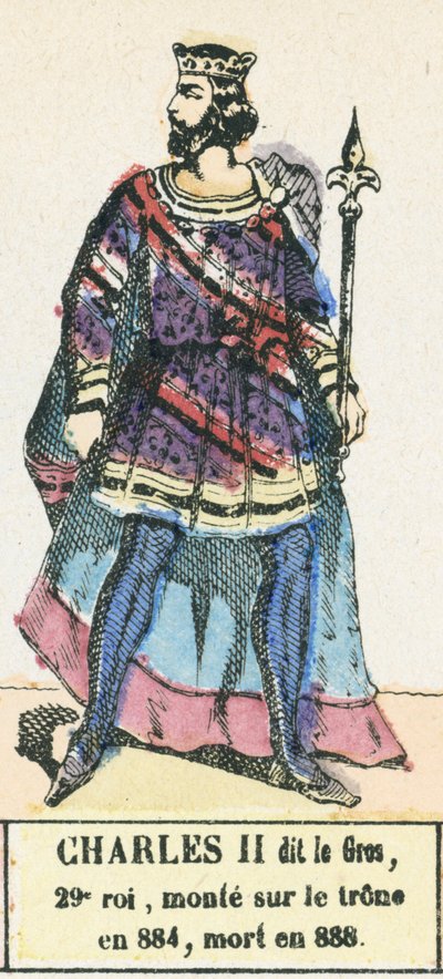 Carlos II o Gordo, 29º rei, subiu ao trono em 884, morreu em 888 (gravura colorida) de French School