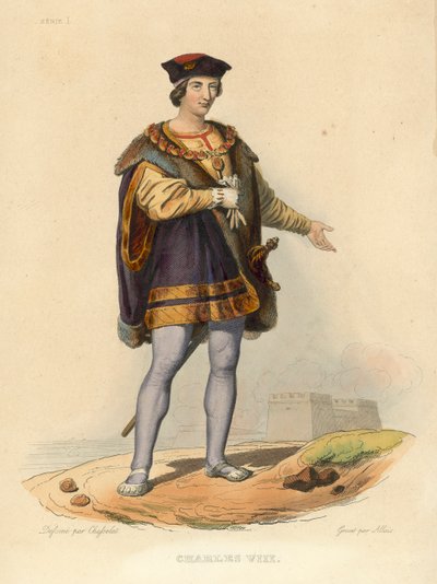 Carlos VIII (gravura a cores) de French School