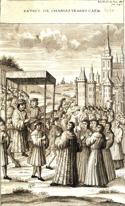 Carlos VII entrou em Caen em 1450. de French School