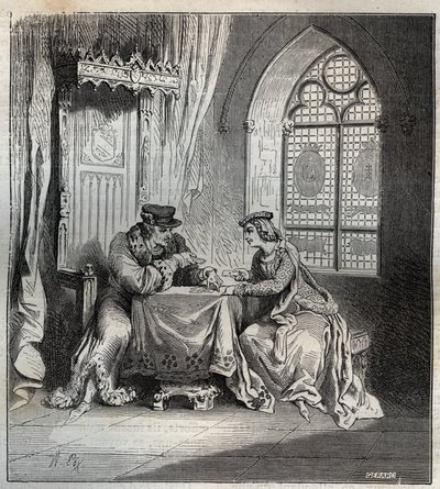 Carlos VI (1380-1422) e Odette de Champdivers - Rei Carlos VI da França, conhecido como Charles the Good Aime, depois Charles the Fol (1368-1422) com a sua amante Odinette (Odette) de Champdivers (cerca de 1390-around 1425) a jogar às cartas gravadas em "P de French School