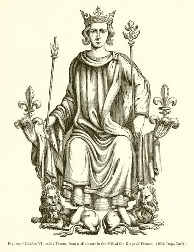 Charles VI em seu trono, de uma miniatura no MS. dos reis da França de French School