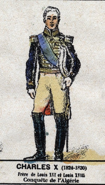 Charles X (1757-1836), rei da França, em "Galeriede Kings and Queens of France and illustrious characters from 1643 to 1895" Imagem de epinal. de French School