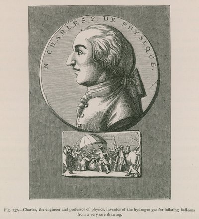 Charles, o Engenheiro e Professor de Física, Inventor do Gás de Hidrogênio para Inflar Balões de um Desenho muito raro de French School