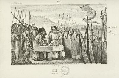 Carlos, o Gordo, paga aos vikings 700 peças de prata para abandonar o cerco de Paris, 886 de French School