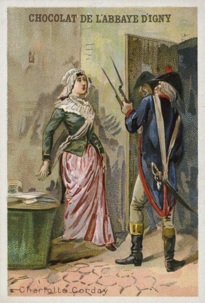 Charlotte Corday, assassina do líder jacobino revolucionário francês Jean-Paul Marat de French School